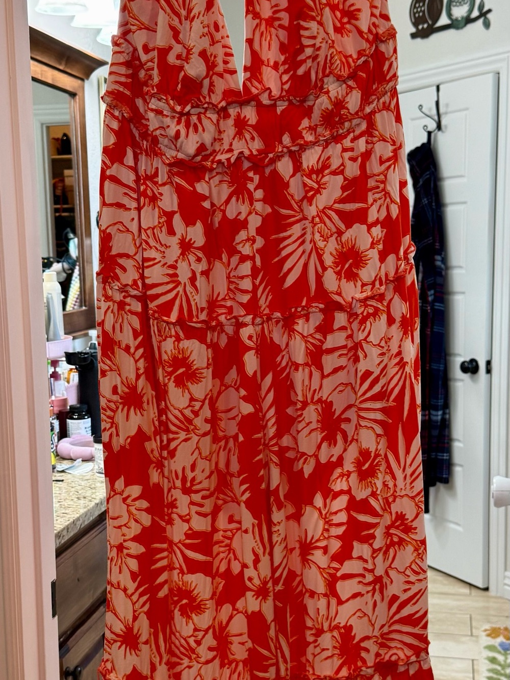 Impressions Orange/White Halter Jumpsuit. 2X